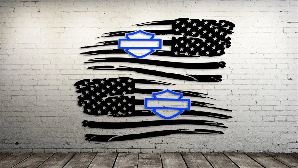 American H-D Torn Flag Pair Decal The Bearded Craftsman US